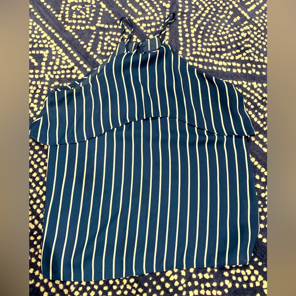 Blue and cream stripe Blue Rain halter top blouse.